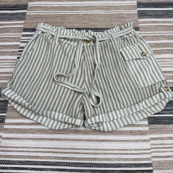Free People One Harriet Striped Shorts Pockets Relaxed Fit Green Brown Sz Large - Picture 4 of 14